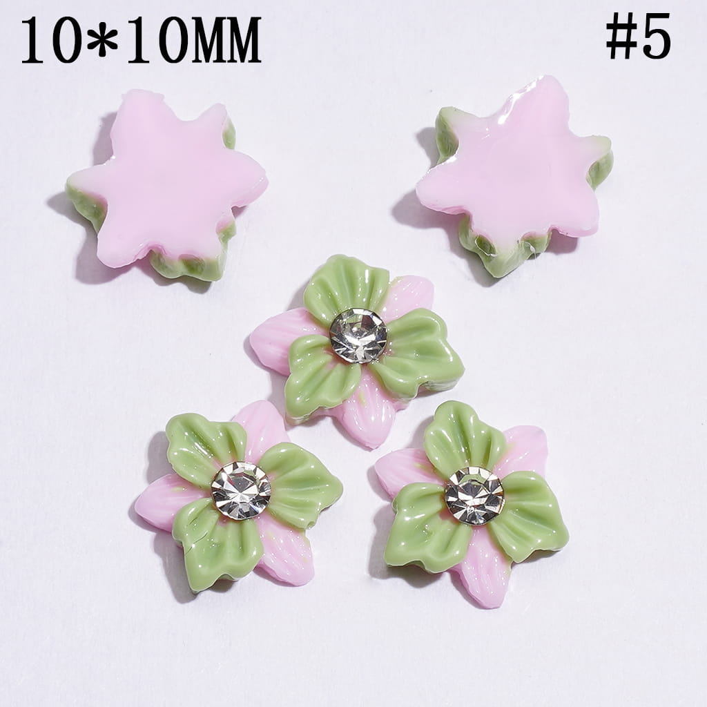 Mini DIY Double Layer and Two Colors Acrylic Flower with Clear Rhinestone for Craft Beads and Pens Jewelry Accessories, 10*10MM Multi-Color
