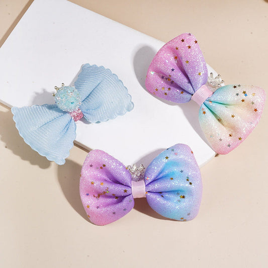 Acrylic Sugar Beads w Shiny Rhinestone & White Pearl, Crown & Round Circle, Fabric Bow w Shiny Confetti, Random Mix Multi-Color