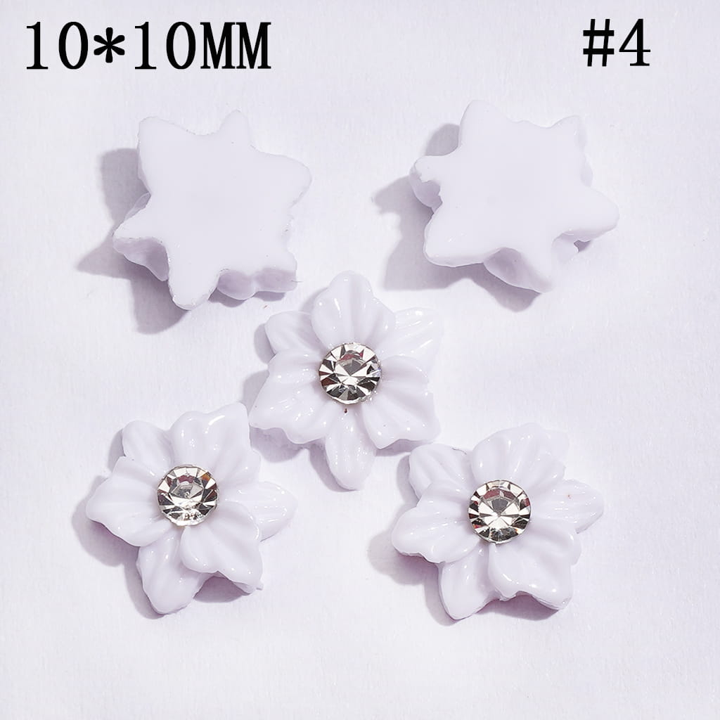 Mini DIY Double Layer and Two Colors Acrylic Flower with Clear Rhinestone for Craft Beads and Pens Jewelry Accessories, 10*10MM Multi-Color