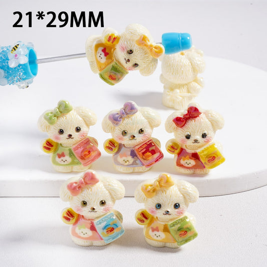Acrylic Beads UV Coating Cute Yellow Puppy Dog Holds Chips, 21*29MM, Random Mix