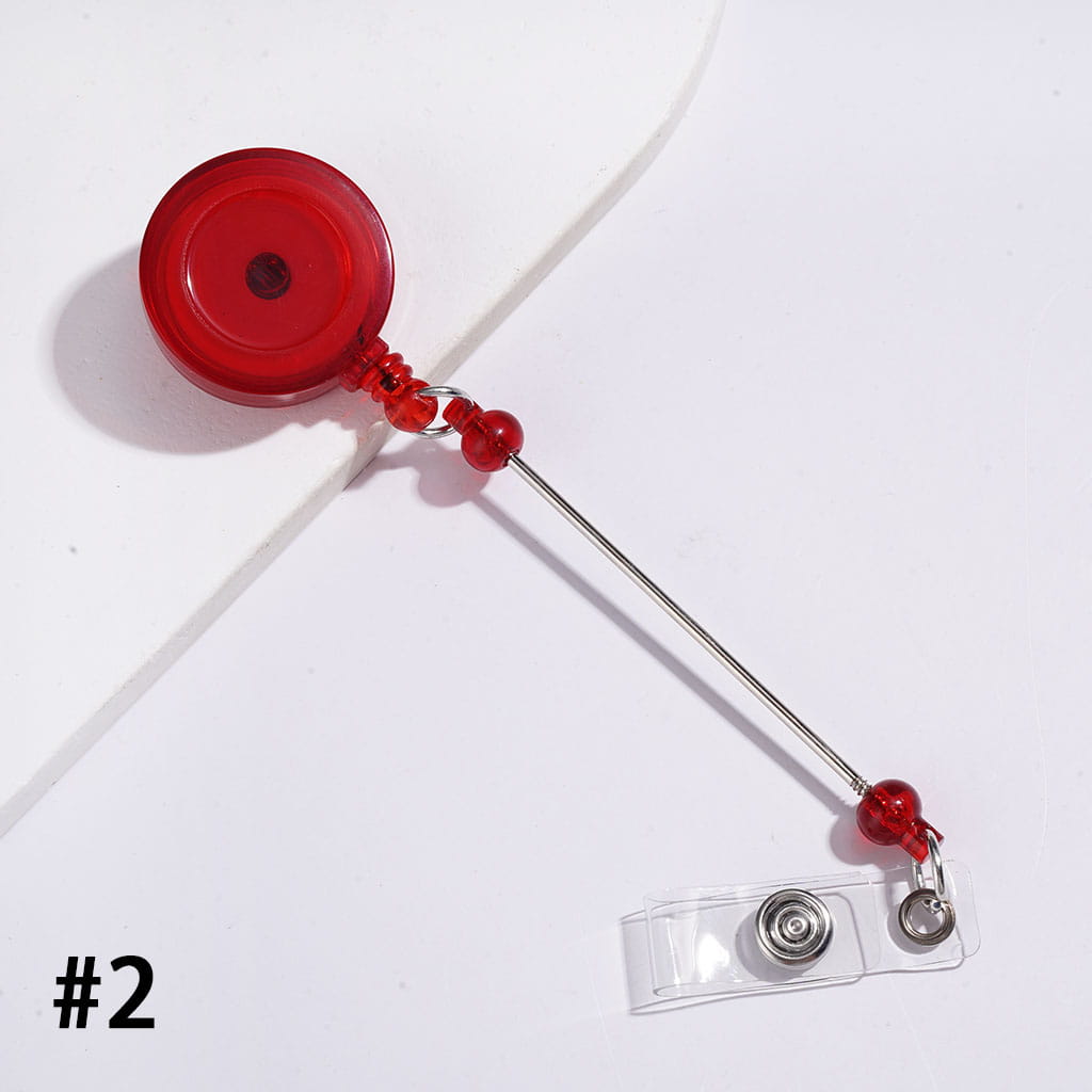DIY Creative Beaded Retractable Back Badge Holder Reels with Rotating Crocodile Clip & Keychain Bar, Transparent Clear, Multicolor