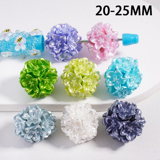Clay Beads Shiny Flowers with Stamen, Multi-Color, Around 20-25MM