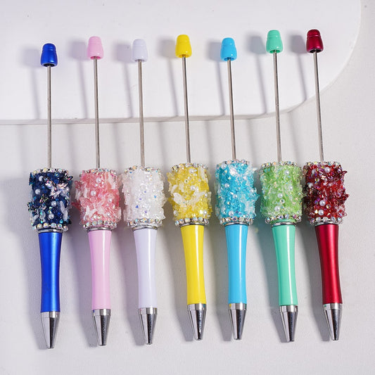 Beadable Clay Pen with Cute Shiny Butterflies AB & Cone Shape Rhinestones White Pearls in Solid Color