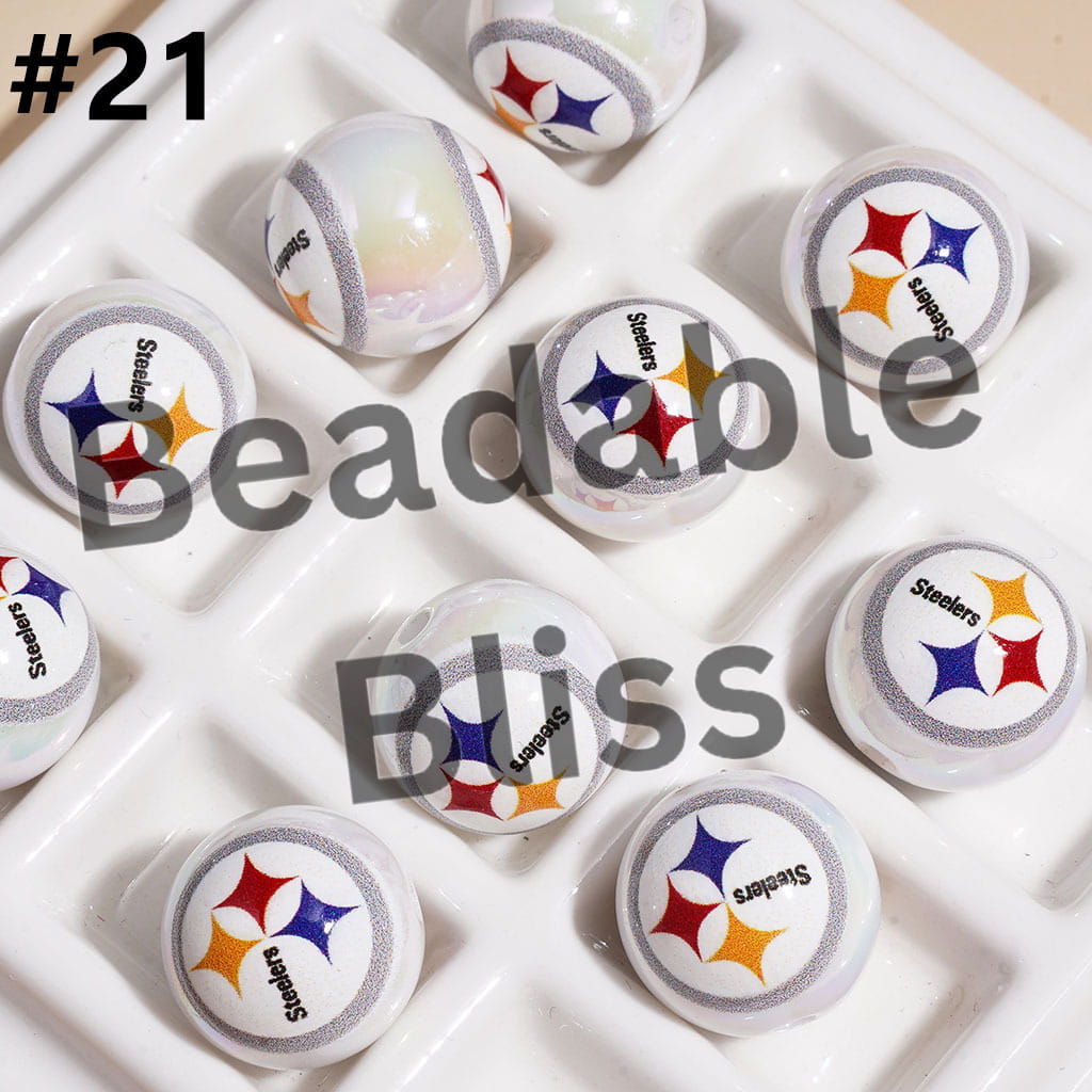 UV Coated USA American Football Teams Round Acrylic Beads, 16MM