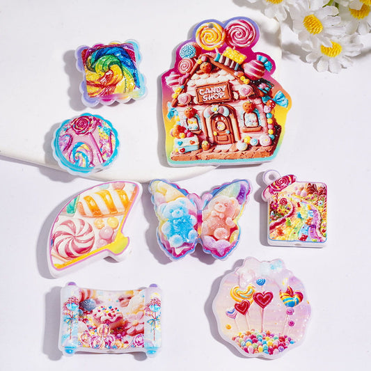 Colorful Lollipop and Candy House World Theme Acrylic Beads and Pendants, Random Mix
