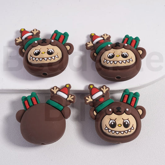 Silicone Focal Beads 3D Cute L-B-B with Mini Christmas Deer Gift Box