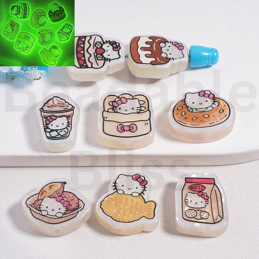 Acrylic Beads Luminous Cute Hello Kitt & Food Series Mix
