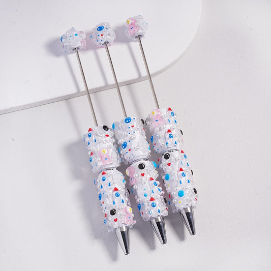 Beadable Clay Pen Space Series Astronaut Planet Rocket White Pearls