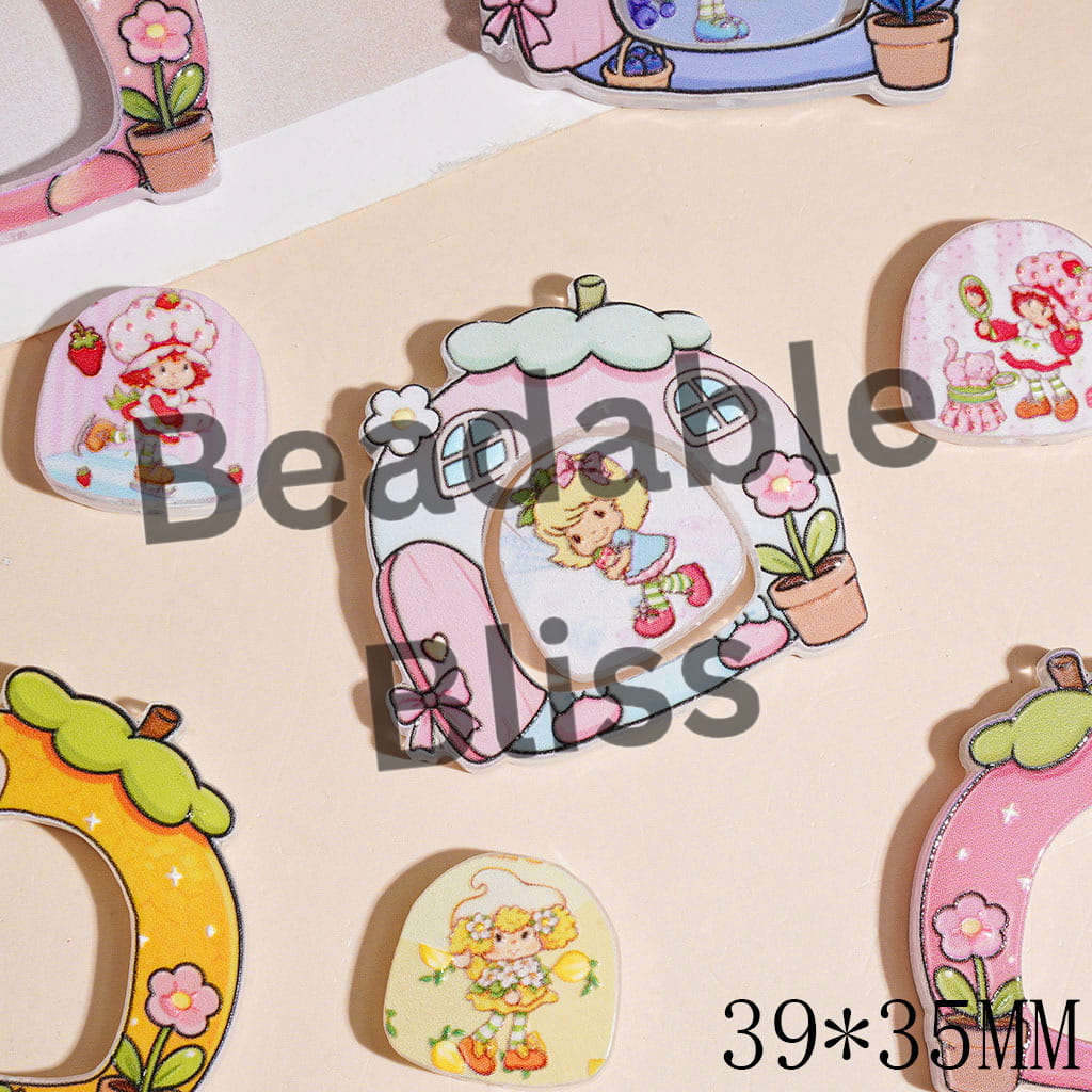 Acrylic Beads Berry Girl Series Door Design Frame & Archway Shaped Piece, 39*35MM Random Mix (Please Read Description)