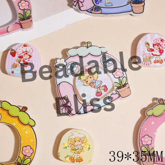 Acrylic Beads Berry Girl Series Door Design Frame & Archway Shaped Piece, 39*35MM Random Mix (Please Read Description)