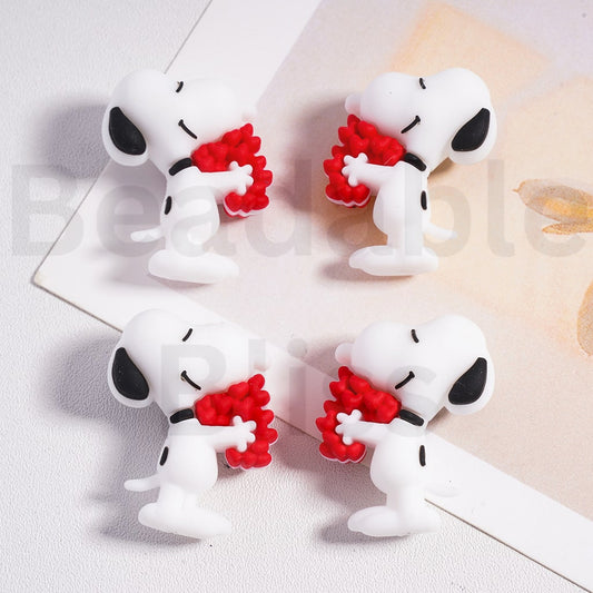 Silicone Focal Beads 3D Cute Snoop Holds Red Hearts
