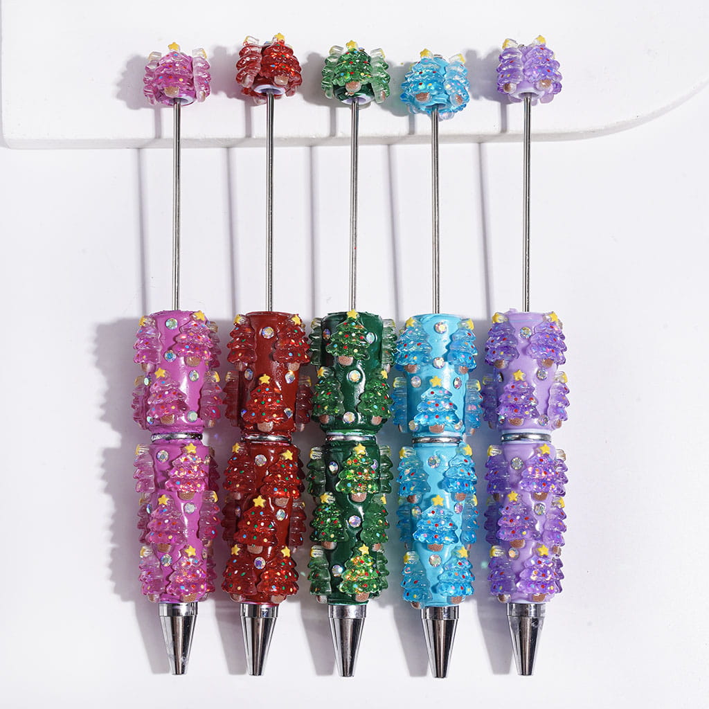 AB Rhinestones and Christmas Tree with Sequin Beadable Clay Pens, Multi-Color