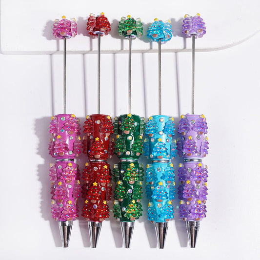 AB Rhinestones and Christmas Tree with Sequin Beadable Clay Pens, Multi-Color