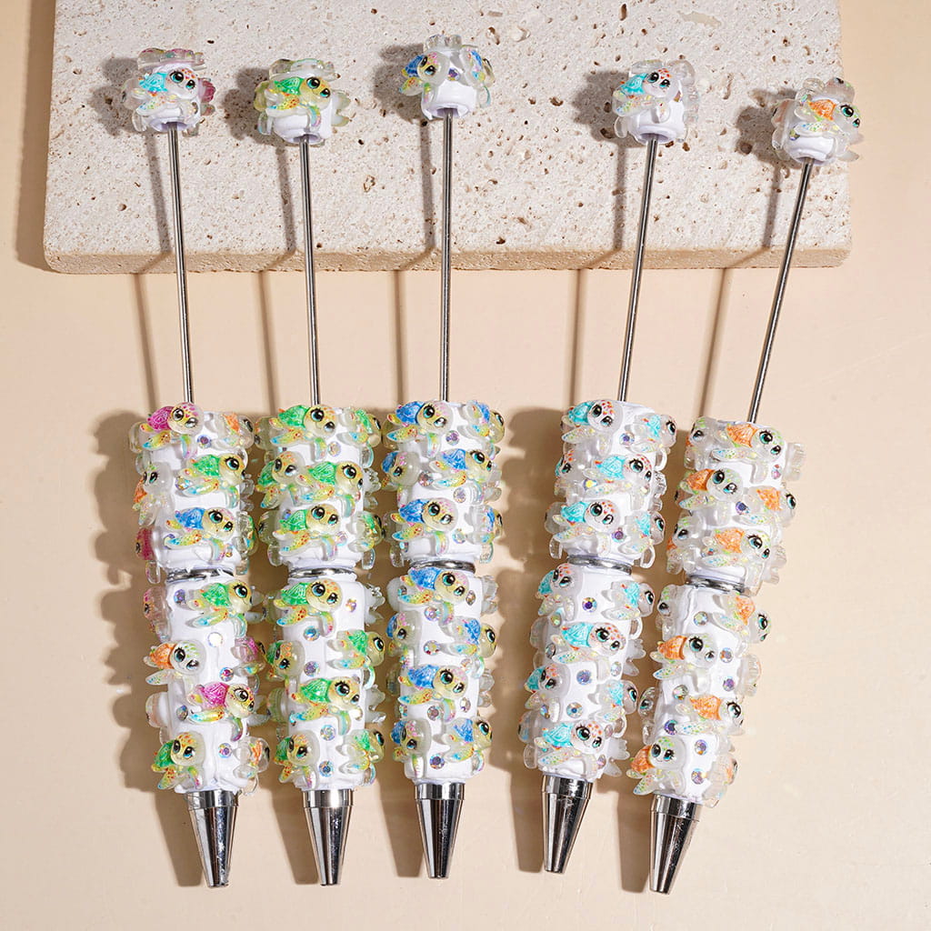 Beadable Clay Pens Colorful Turtle Series and AB Rhinestone, Multi-Color