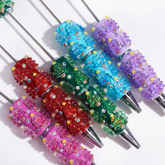 AB Rhinestones and Christmas Tree with Sequin Beadable Clay Pens, Multi-Color