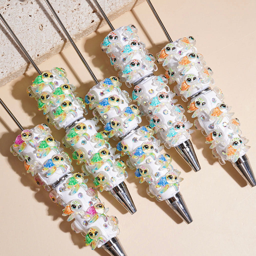 Beadable Clay Pens Colorful Turtle Series and AB Rhinestone, Multi-Color