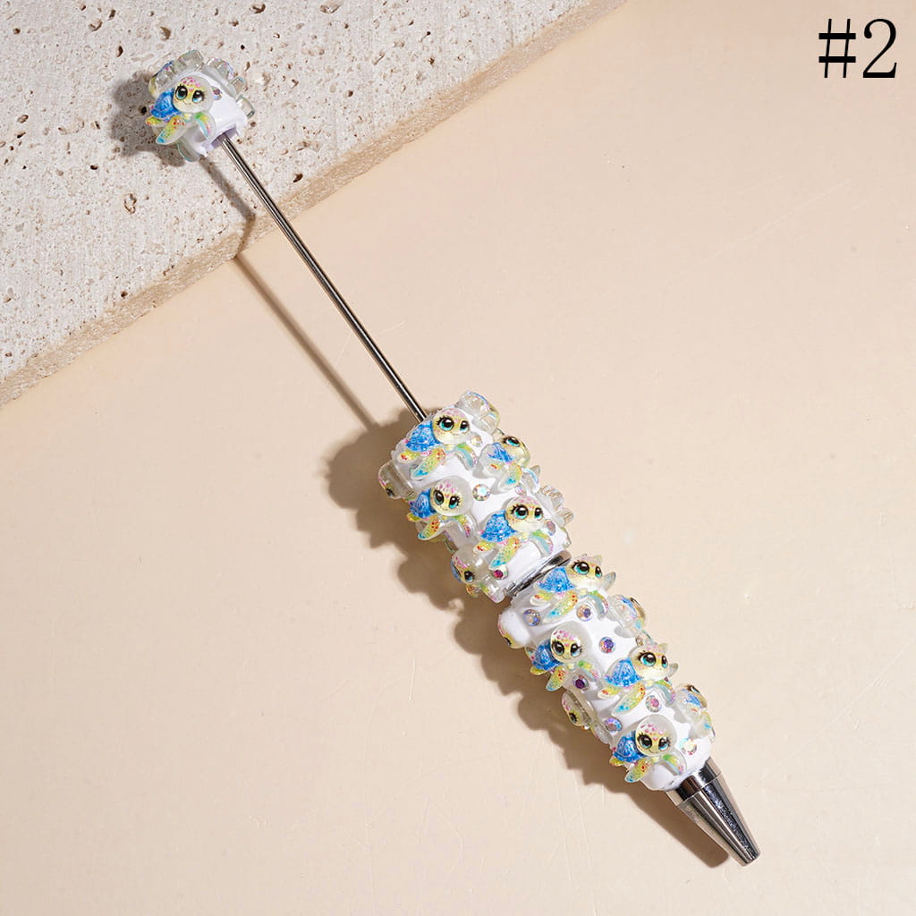 Beadable Clay Pens Colorful Turtle Series and AB Rhinestone, Multi-Color