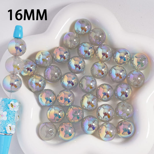 Acrylic Beads Shiny Laser Effect Glitter Inside, Gray, 16MM