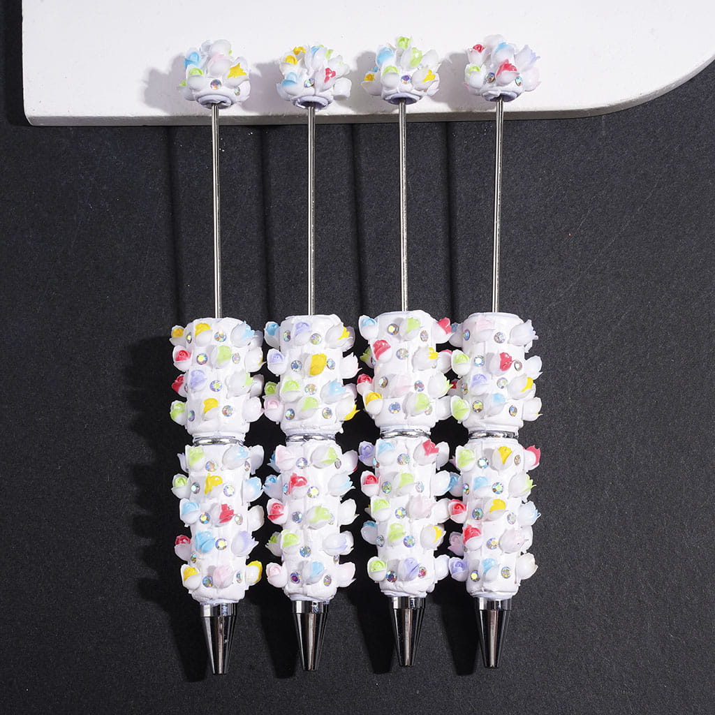 Beadable Clay Pens with Tulip Flower and AB Rhinestones