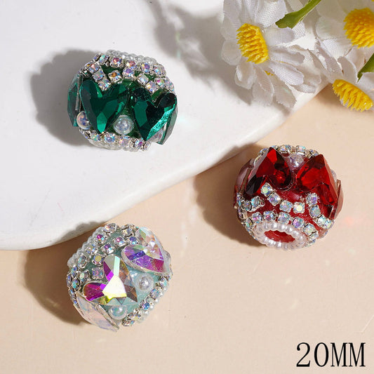 Handmade Acrylic Beads with Heart-Shaped Rhinestone & UV-Coated White Pearl, AB Rhinestone & White Pearl Chains, 20MM Multi-Color Random Mix