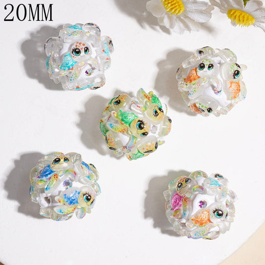 Clay Beads with Colorful Turtle and AB Rhinestones, 20MM Multi-Color Random Mix
