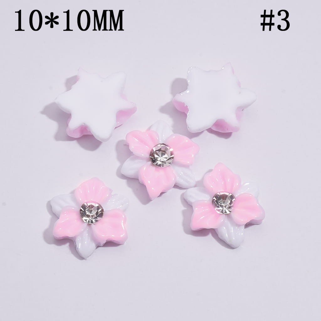Mini DIY Double Layer and Two Colors Acrylic Flower with Clear Rhinestone for Craft Beads and Pens Jewelry Accessories, 10*10MM Multi-Color