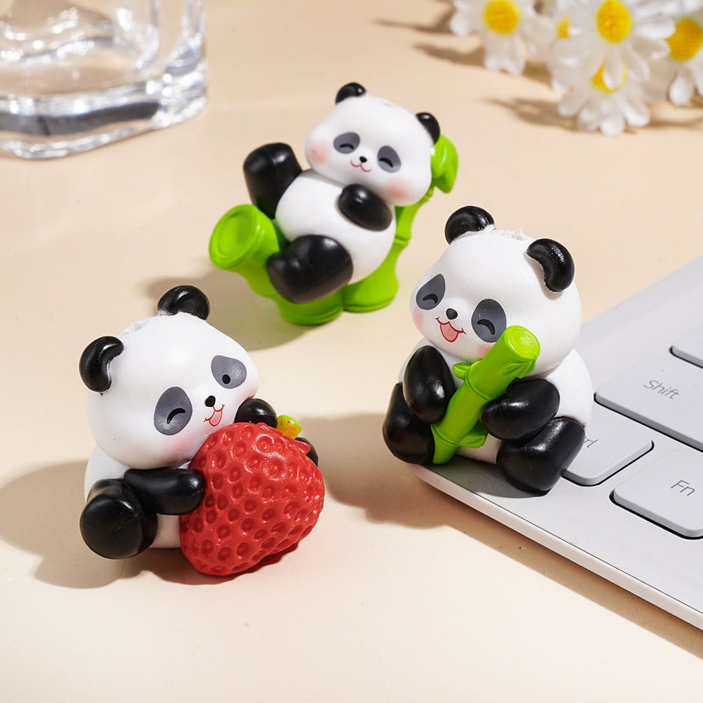 Acrylic Beads Cute Panda Holding Bamboo Strawberry Apple Series, Random Mix