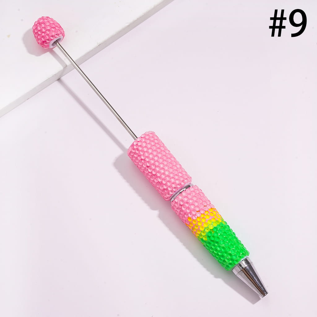 Beadable Clay Pens with Bling Bling Fluorescent Colors Rhinestones Covered the Entire Pens, Three Layer Rhinestones