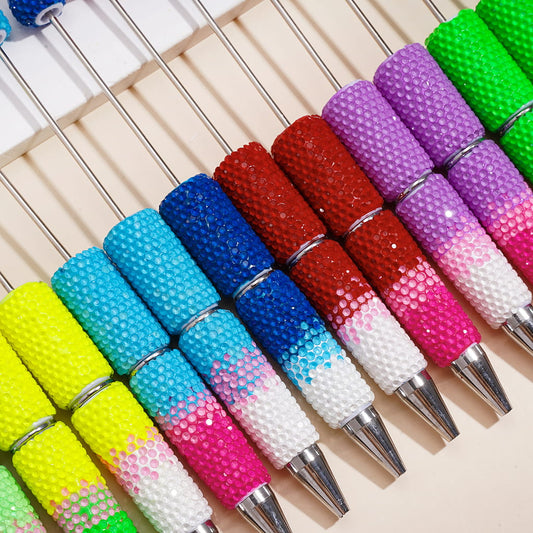 Beadable Clay Pens with Bling Bling Fluorescent Colors Rhinestones Covered the Entire Pens, Three Layer Rhinestones