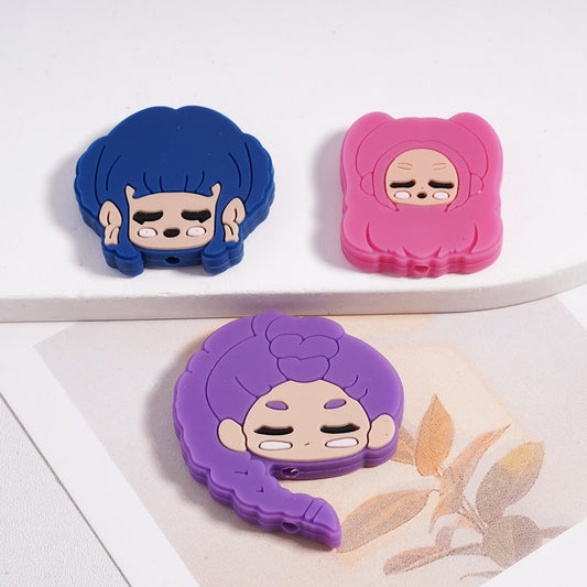Silicone Focal Beads Cute Fashion Girls with Different Colors Hair