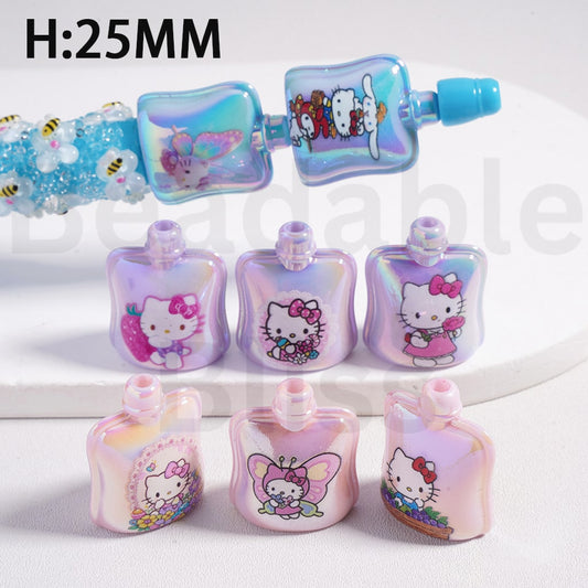 Acrylic Beads UV Coating Suck Jelly with Cute Hello Kitt Printed, 25MM Height, Random Mix