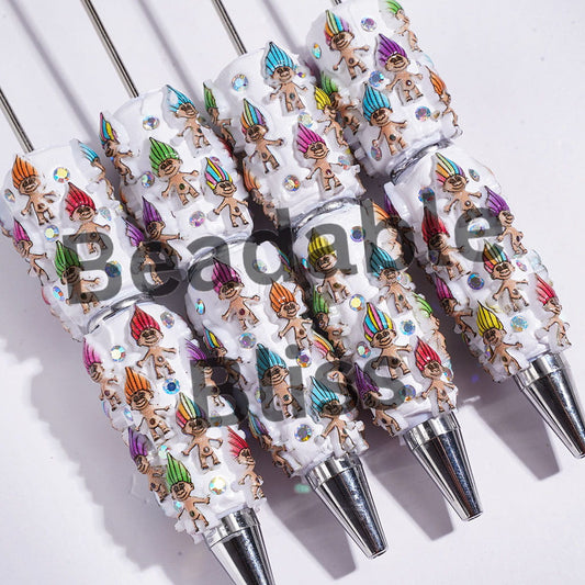 Beadable Clay Pens Magic Hair Elf Series and AB Rhinestones, Multi-Color