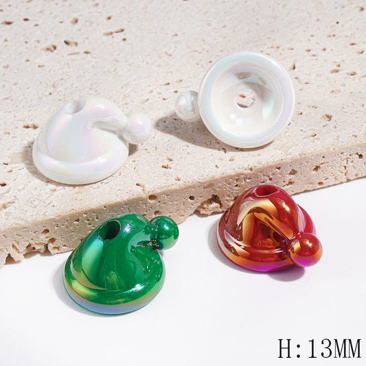 UV-Coated Christmas Hat Acrylic Beads, Height 13MM, Red and Green and White, Random Mix