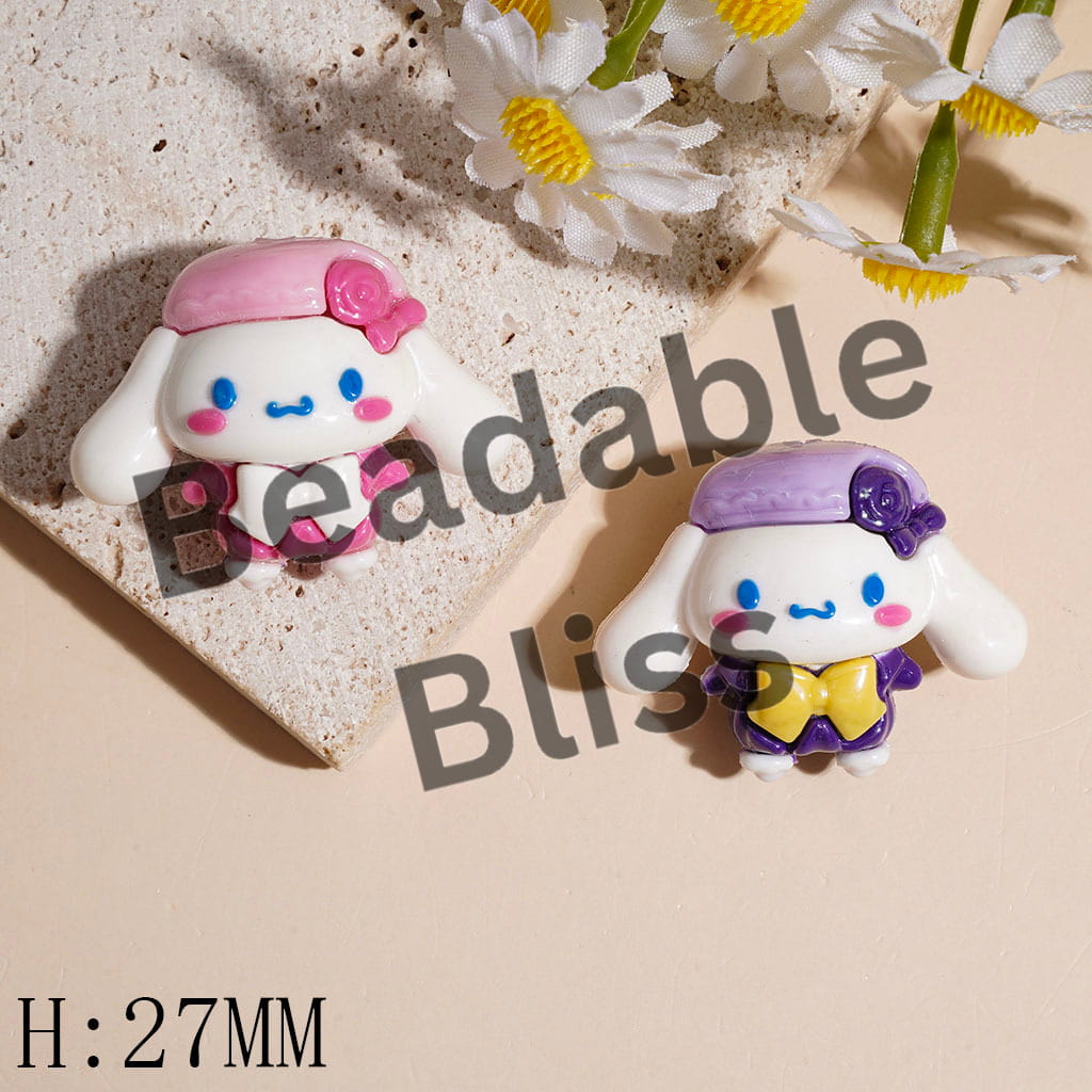 Soft PVC Rubber Beads Big-Eared Dog with Bowtie and Hat, Height 27MM, Multi-Color Random Mix