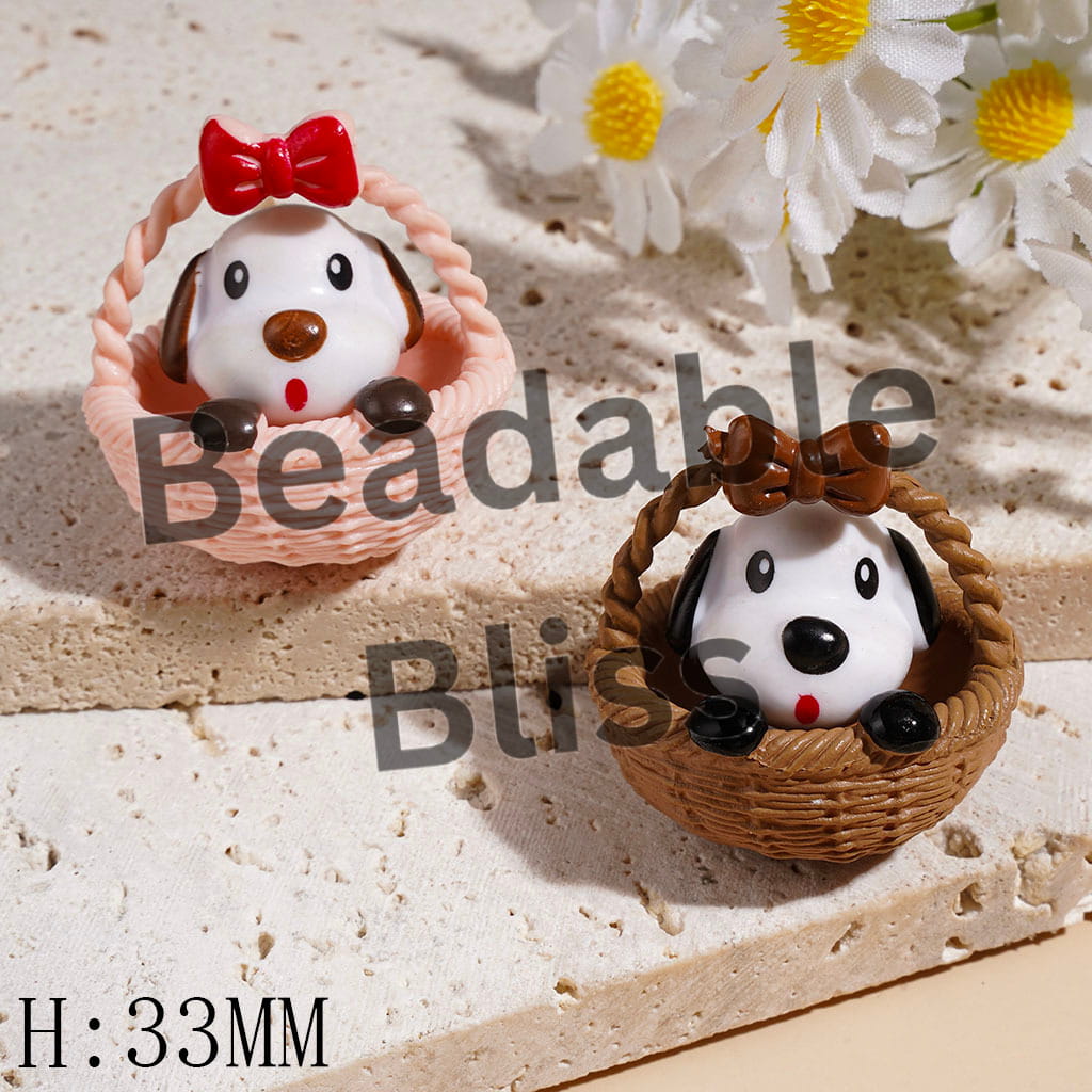 Basket with Bowtie Beagle Dog Character Acrylic Beads , Height 33MM Multi-Color Random Mix