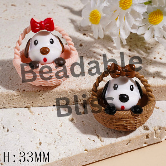 Basket with Bowtie Beagle Dog Character Acrylic Beads , Height 33MM Multi-Color Random Mix