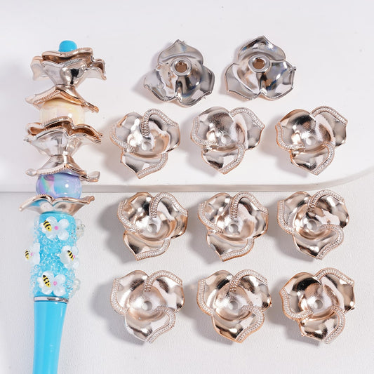 Shiny Light Rose Gold Color  Plastic Flower for Bead Cap Jewelry Accessories, 25MM