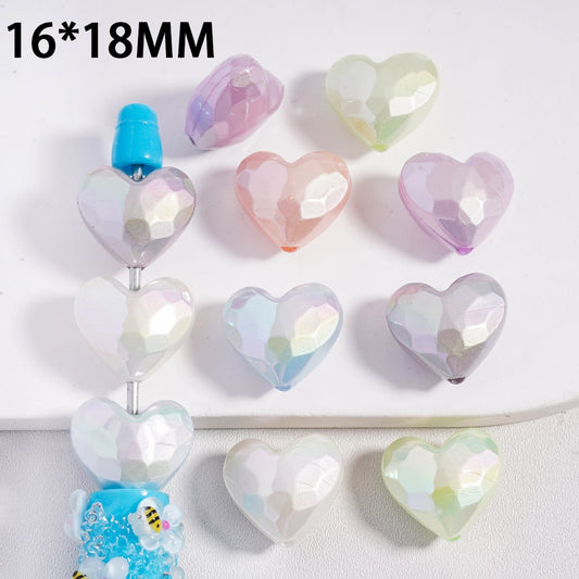 Acrylic Beads UV Coating polyhedral Multi-Faceted Hearts, 16*18MM, Random Mix