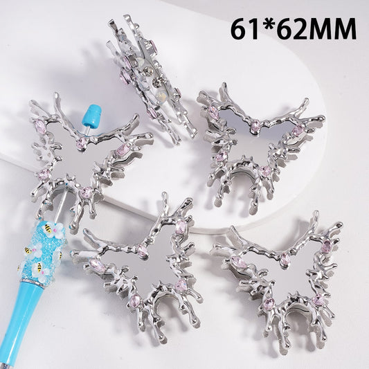 Clay Beads with Rhinestones, Fancy Silver Alloy Butterfly Beads Mirror Waterdrops, 61*62MM