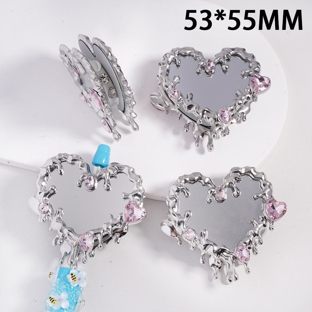 Rhinestones Clay Beads w Fancy Silver Color Alloy Heart Beads Mirror Waterdrops, 53*55MM
