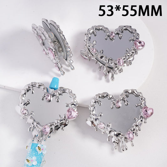 Rhinestones Clay Beads w Fancy Silver Color Alloy Heart Beads Mirror Waterdrops, 53*55MM