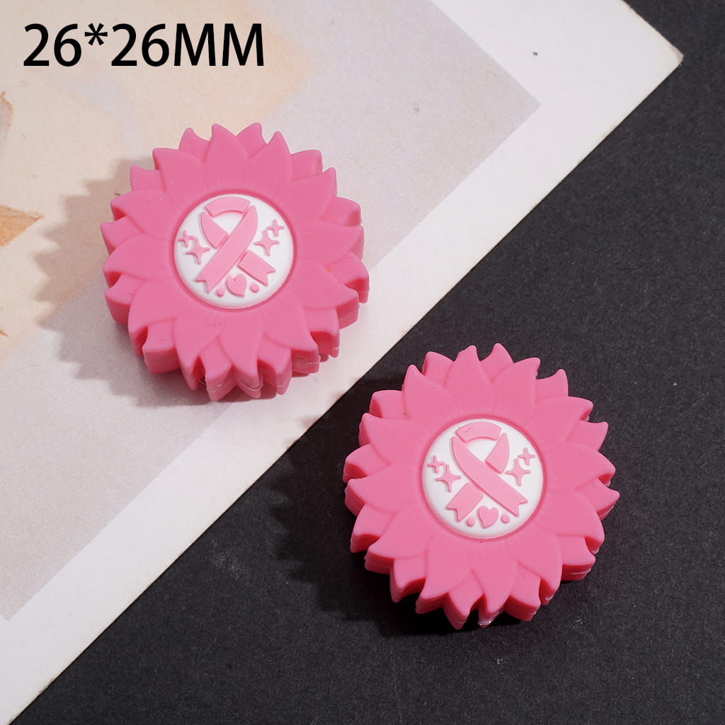 Silicone Focal Beads 3D Silk Ribbon Breast Cancer Awareness Pink Series