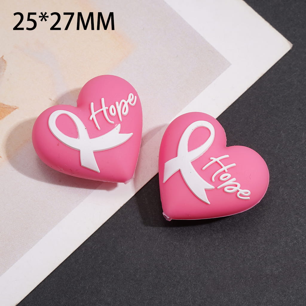 Silicone Focal Beads 3D Silk Ribbon Breast Cancer Awareness Pink Series