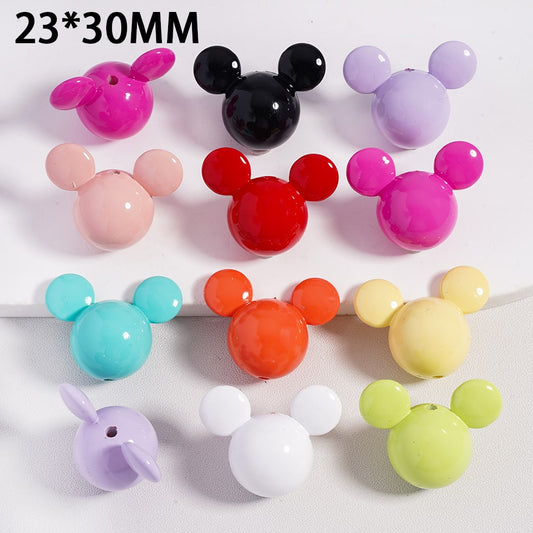 Acrylic Beads Stoving Varnish  Shiny Micke Mouse Head, Multi-Color, 23*30MM (Can't Used for Pen)