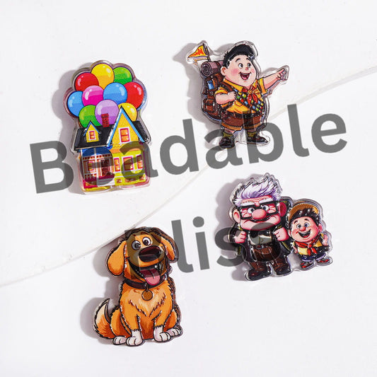 Flying House Tour Characters Acrylic Beads, Semi-Clear, Random Mix