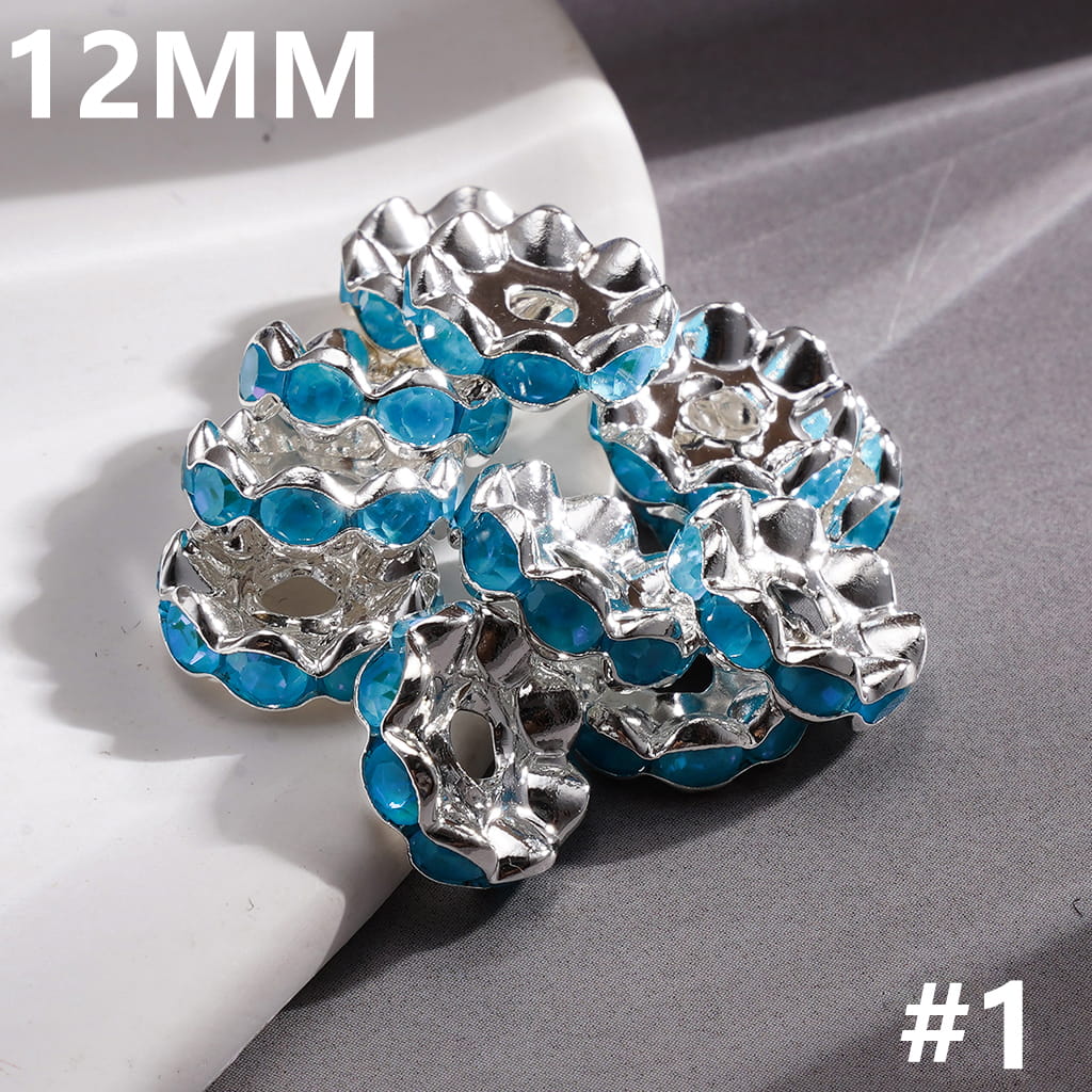 Silver Metal Spacer Wavy Shape with Various Colors Rhinestones in Satin Nickel Plating Coating Process, 12MM (Update Other Colors Later)