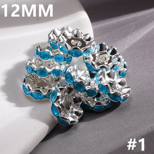 Silver Metal Spacer Wavy Shape with Various Colors Rhinestones in Satin Nickel Plating Coating Process, 12MM (Update Other Colors Later)