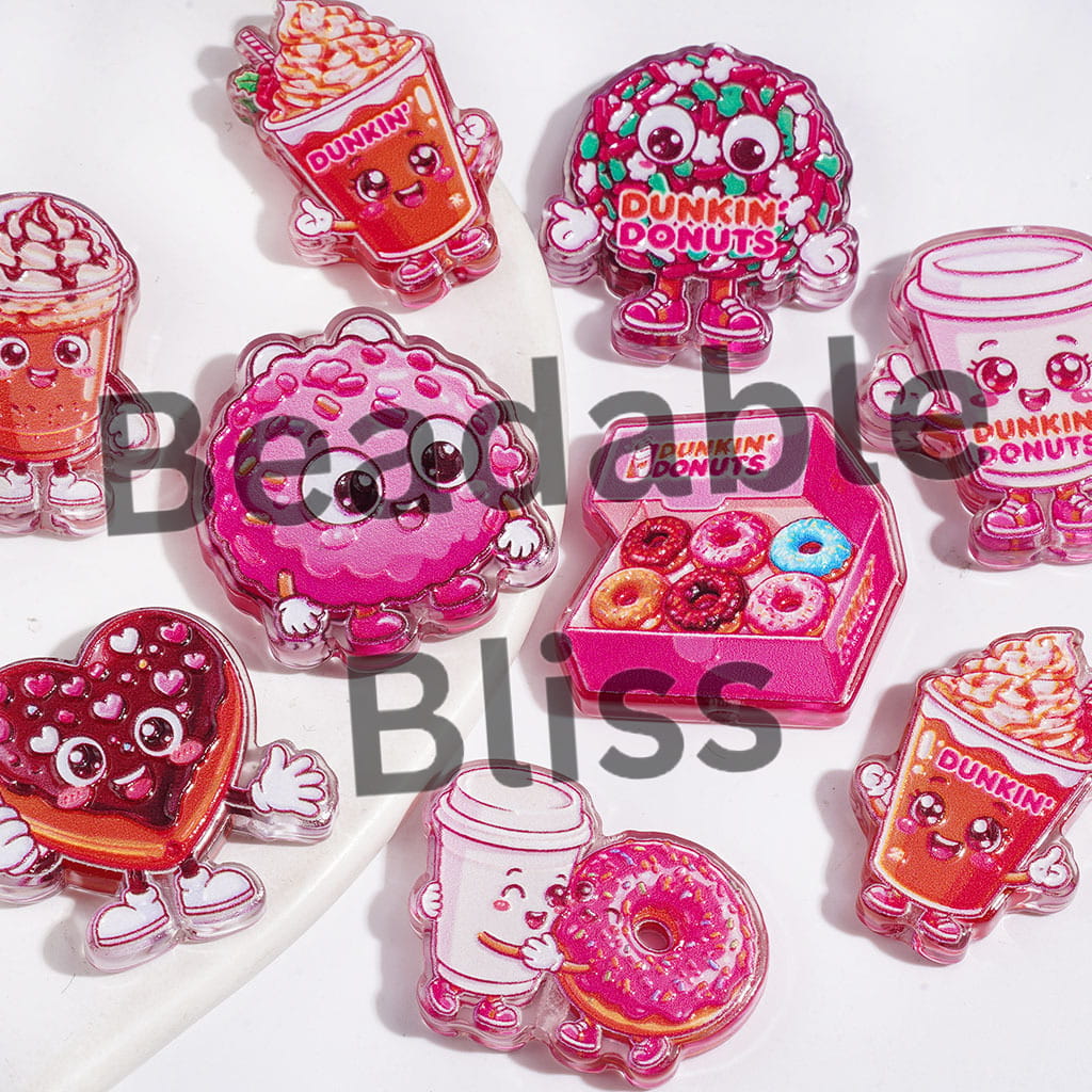 Donut Milk Tea Dessert in Pink Series Acrylic Beads, Random Mix