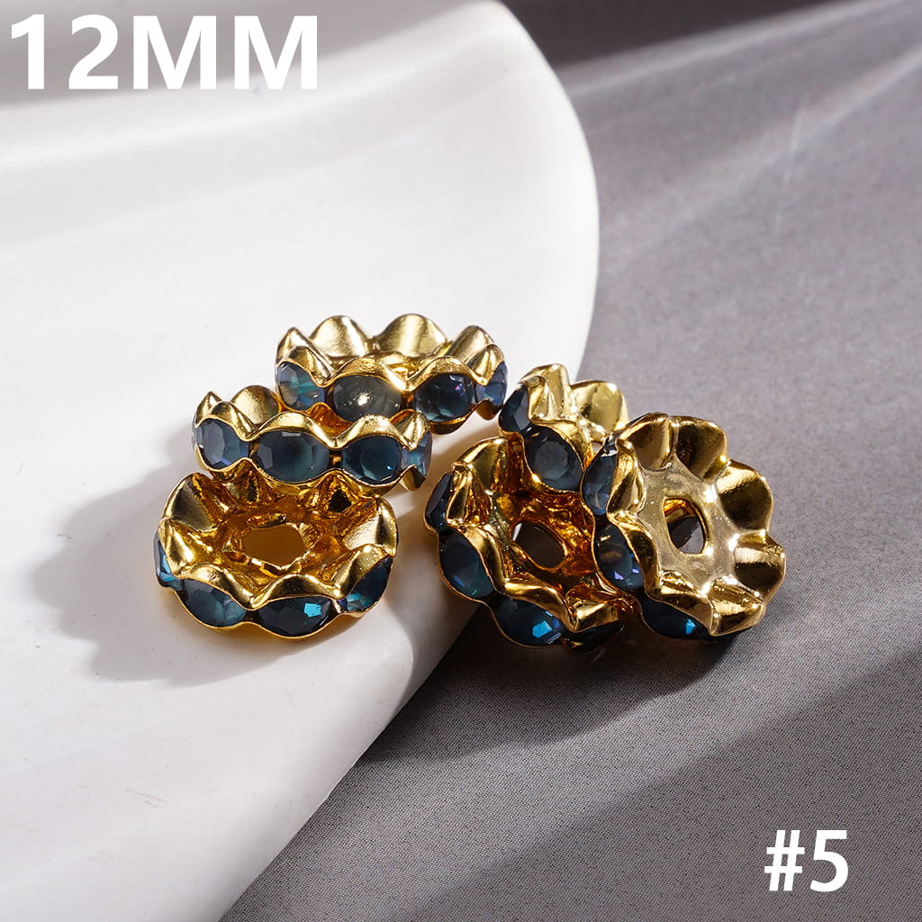 Gold Alloy Spacer Wavy Shape w Rhinestones in Satin Nickel Plating Coating Process, 12MM, Multi-Color (Update Other Colors Later)