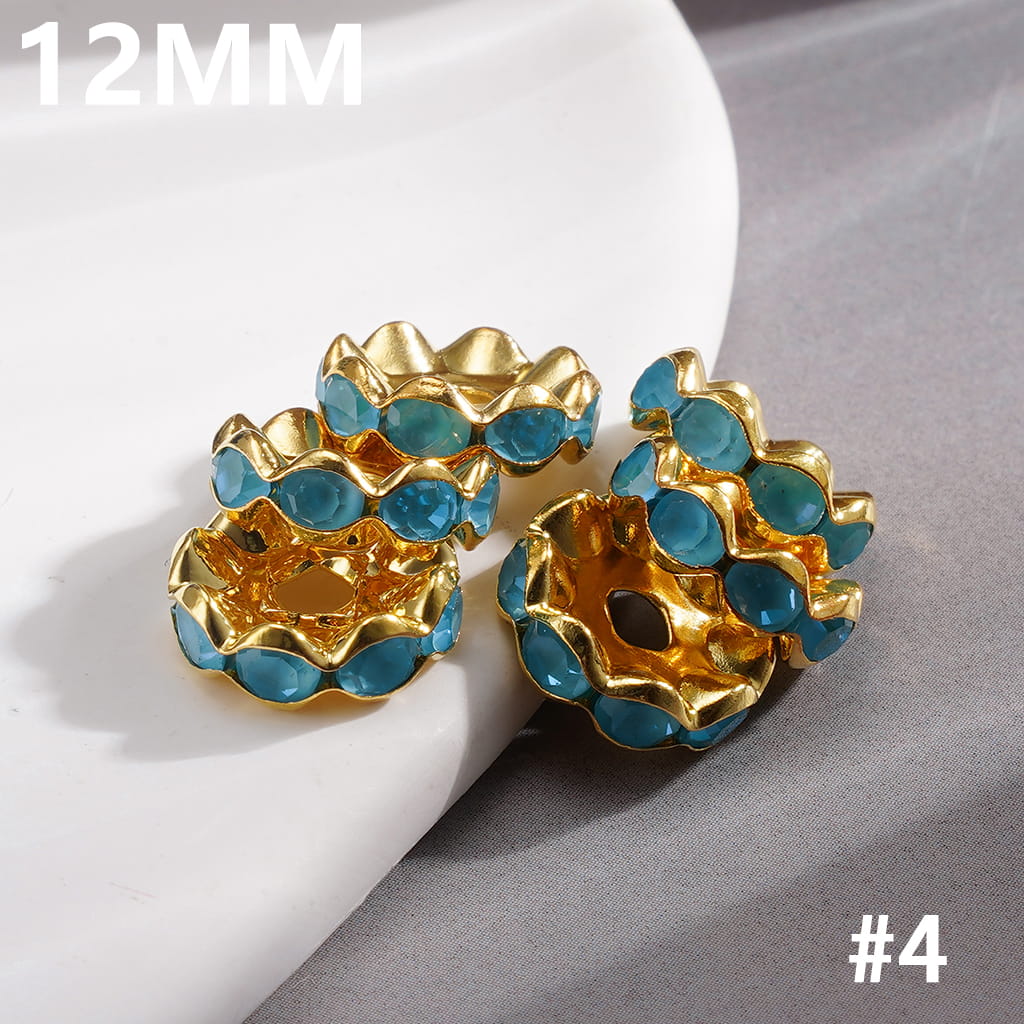 Gold Alloy Spacer Wavy Shape w Rhinestones in Satin Nickel Plating Coating Process, 12MM, Multi-Color (Update Other Colors Later)